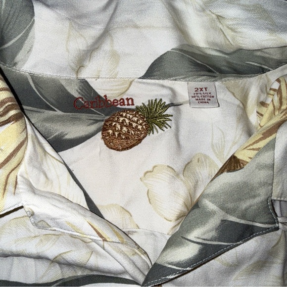 Mens Caribbean Beige Palm Leaves Silk/Cotton Hawaiian Shirt Wooden Button 2XL - Picture 4 of 9